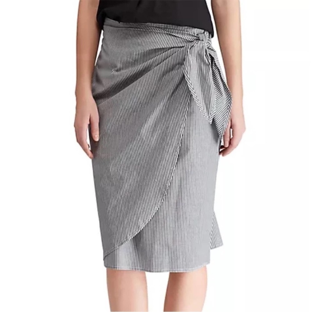 Chaps Preppy Grey & White Striped Tie-Wrap Skirt, Size 8